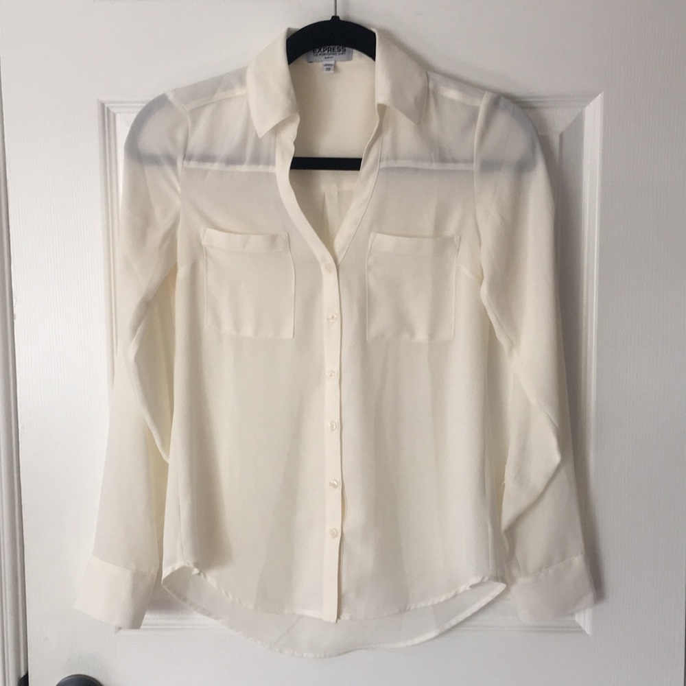 Express Slim Fit Portofino Shirt Ivory XXS